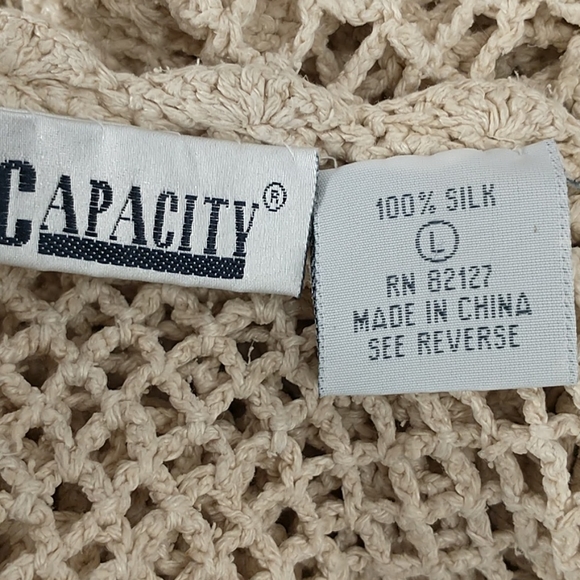 Silk Crochet Natural Cover up Tunic Top Sexy Neutral L Cream Neutral Washable - Picture 7 of 11